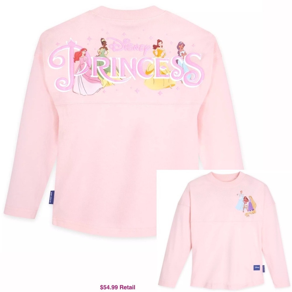 DISNEY Kids Princess Spirit Jersey Pullover L(11/12) Pink Sparkly Puff Print
